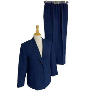 Alfred Dunner 12P Navy blue granny core pantsuit‎ with embroidered blazer